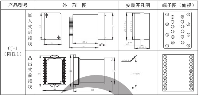 XJBZ-212防跳中間繼電器繼電器外形尺寸和開孔尺寸