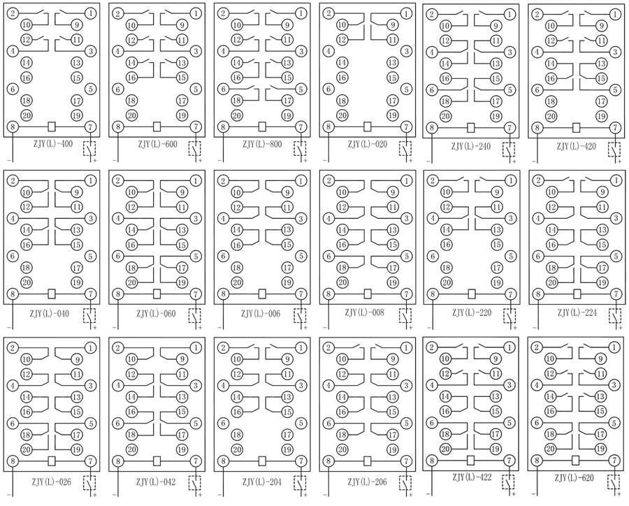 ZJL-042電流型中間繼電器內部接線圖