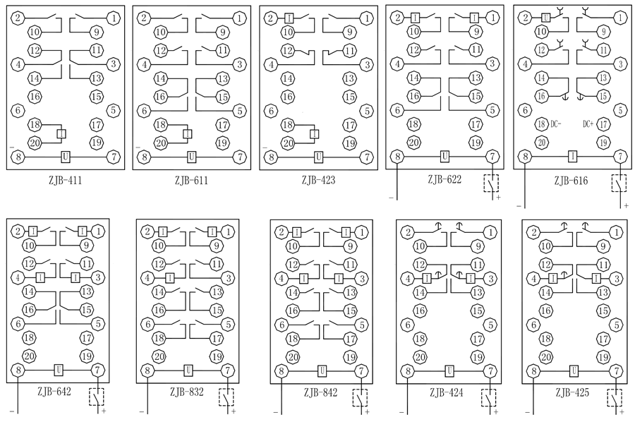 ZJB-324保持中間繼電器內部接線圖