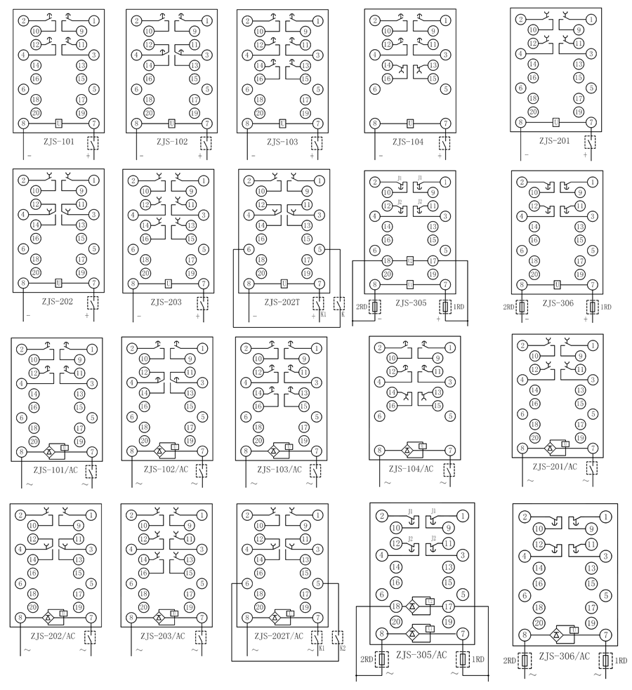 ZJS-306/AC延時中間繼電器內部接線圖