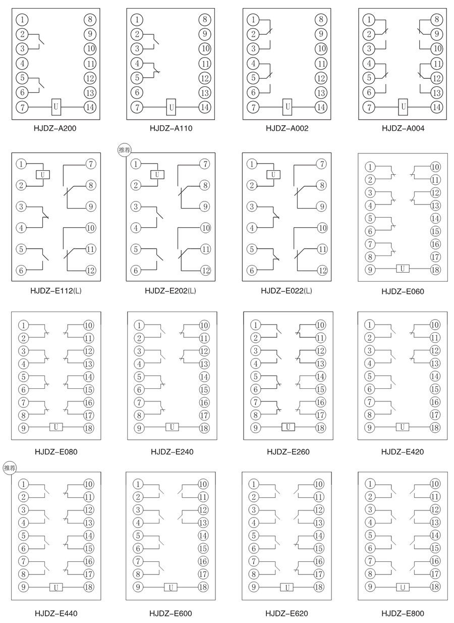 HJDZ-E080中間繼電器內部接線圖